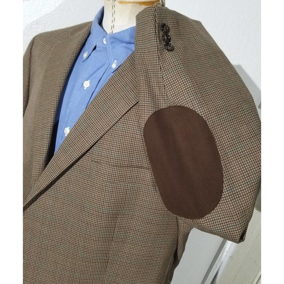 48R Hart Schaffner Marx brown Green Tweed Elbow Patch Blazer Sport Coat Jacket
